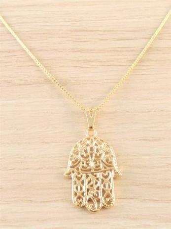 Colar Feminino Veneziana 45cm com Pingente Hamsã Mão De Fátima Tudo Folheado Ouro - Gabriela costa semi jóias Menor preço em Colar Feminino Veneziana 45cm com Pingente Hamsã Mão De Fátima Tudo Folheado Ouro - Gabriela costa semi jóias