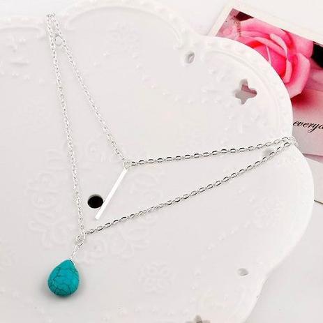 Colar Gargantilha Corrente Feminino Banhado A Prata Turquesa - Colleshop Menor preço em Colar Gargantilha Corrente Feminino Banhado A Prata Turquesa - Colleshop