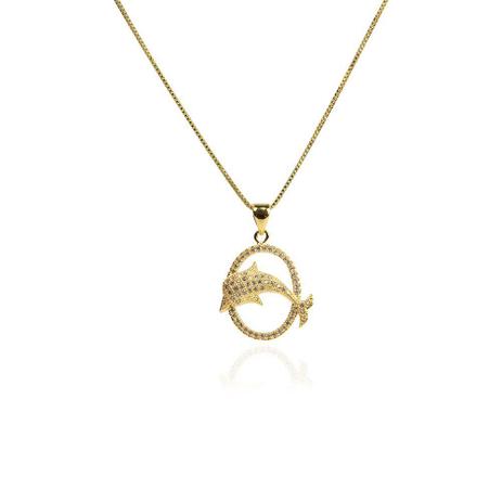 Colar Golfinho Cravejado com Micro Zircônia Folheado a Ouro 18k Moussaieff Menor preço em Colar Golfinho Cravejado com Micro Zircônia Folheado a Ouro 18k Moussaieff