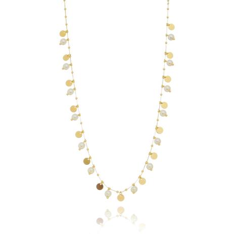 Colar Longo Pérolas Medalhas Dourado - Drusi Menor preço em Colar Longo Pérolas Medalhas Dourado - Drusi