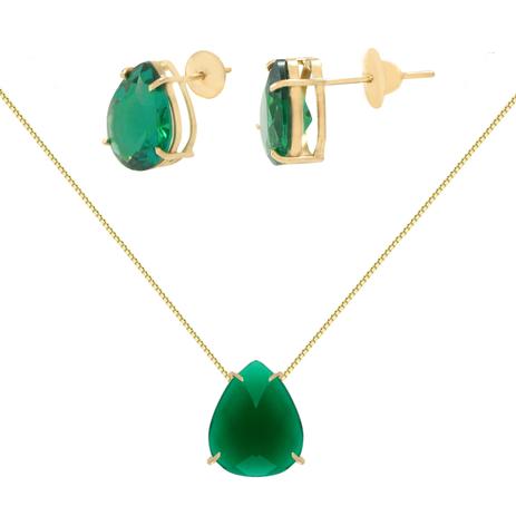 Colar ouro 18k conjunto veneziana com pingente gota crisopasio - Jjoias Menor preço em Colar ouro 18k conjunto veneziana com pingente gota crisopasio - Jjoias