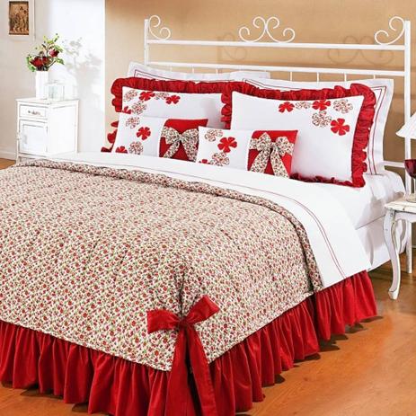 Colcha 100 Algodão Queen Doce Lar 07 Peças - Vermelho - Bernadete casa Menor preço em Colcha 100 Algodão Queen Doce Lar 07 Peças - Vermelho - Bernadete casa