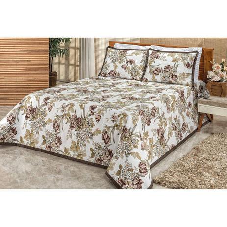 Colcha Arezzo Queen Size 3 Peças Tecido Piquet Com Estampa Floral Cáqui - Bia enxovais é boa?