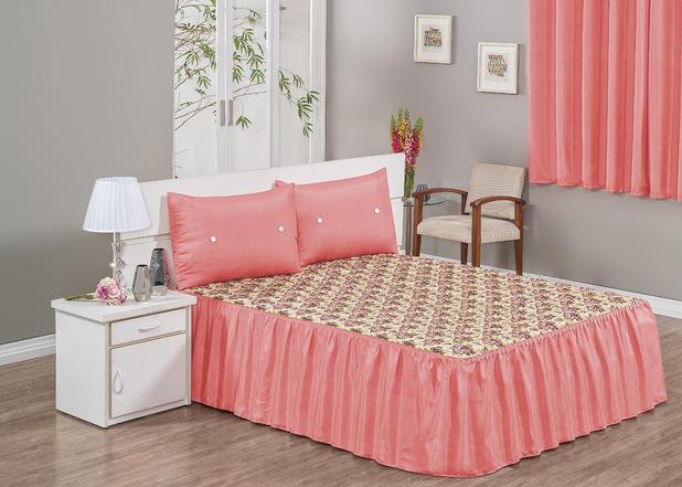 Menor preço em Colcha Babado Cama Casal 3 Peças Estampada Rosê - Linda casa