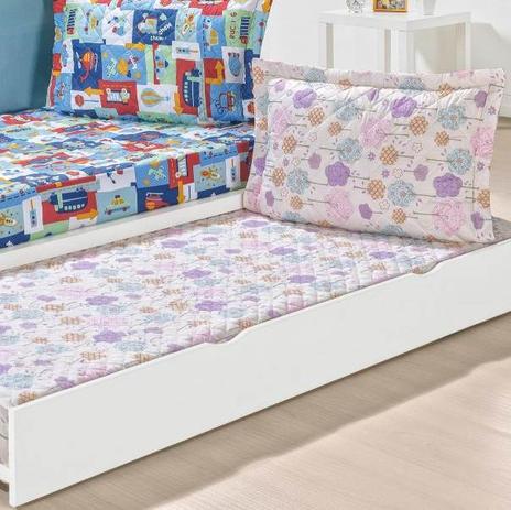 Colcha Bicama Solteiro Estampado com Elástico 2 Peças Kids - Floral Lilás - Sulamita Menor preço em Colcha Bicama Solteiro Estampado com Elástico 2 Peças Kids - Floral Lilás - Sulamita