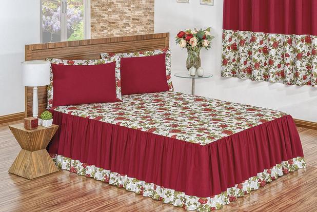 Menor preço em Colcha Cama Queen Alice 3 Peças Estampada Babado Vermelho - Linda casa
