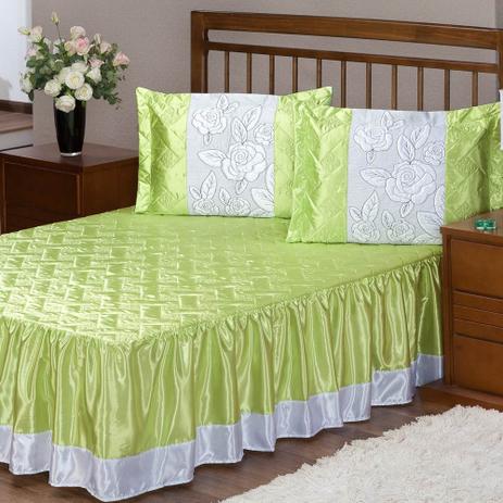 Colcha Casal Cetim com Babado Envolto 3 Peças Rosas - Verde - Aquarela enxovais Menor preço em Colcha Casal Cetim com Babado Envolto 3 Peças Rosas - Verde - Aquarela enxovais