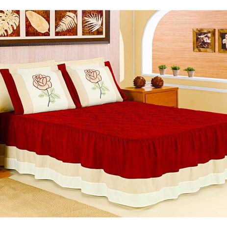 Colcha Casal Padrão Mirassol Lisa Bordada 03 Peças Tecido Microfibra - Vermelho - Familie Menor preço em Colcha Casal Padrão Mirassol Lisa Bordada 03 Peças Tecido Microfibra - Vermelho - Familie