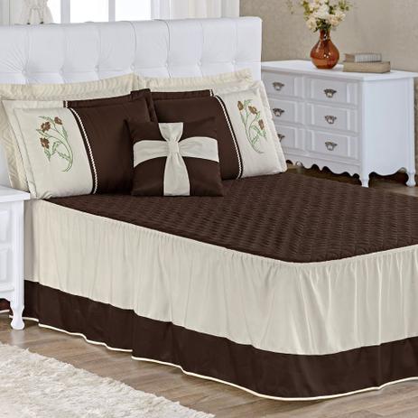 Colcha Casal Padrão Quartzo com Babado Matelada Micro Fibra 5 Peças - Tabaco e Palha - Enxovais oliveira é boa?