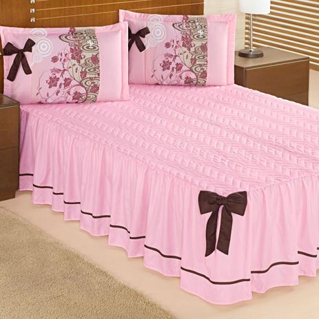 Colcha Casal Padrão Rosa com Laço Bruna 5 Peças - Aquarela enxovais Menor preço em Colcha Casal Padrão Rosa com Laço Bruna 5 Peças - Aquarela enxovais