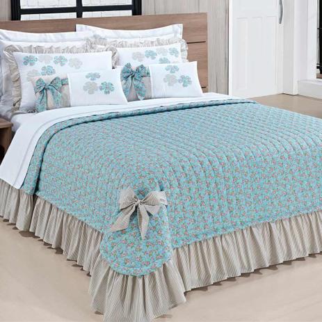 Colcha Casal Queen Doce Lar 05 Peças 100% Algodão com 02 Almofadas - Azul Claro - Bernadete Menor preço em Colcha Casal Queen Doce Lar 05 Peças 100% Algodão com 02 Almofadas - Azul Claro - Bernadete