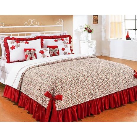 Colcha Casal Queen Doce Lar 05 Peças 100 Algodão com 02 Almofadas - Vermelho - Bernadete Menor preço em Colcha Casal Queen Doce Lar 05 Peças 100 Algodão com 02 Almofadas - Vermelho - Bernadete