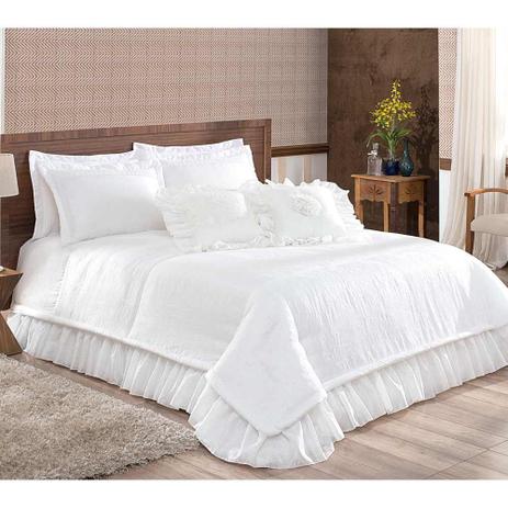 Colcha Casal Queen Principessa 05 Peças Bordado Tecido Tafeta - Branco - Zilu Menor preço em Colcha Casal Queen Principessa 05 Peças Bordado Tecido Tafeta - Branco - Zilu