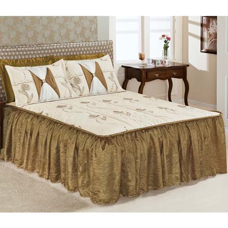 Colcha Casal Queen Serena 03 Peças Tecido Rustico e Seda com Porta Travesseiro com Detalhe em Voil e Metal - Ouro Velho - A criativa Menor preço em Colcha Casal Queen Serena 03 Peças Tecido Rustico e Seda com Porta Travesseiro com Detalhe em Voil e Metal - Ouro Velho - A criativa