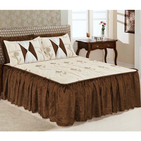 Colcha Casal Queen Serena 03 Peças Tecido Rustico e Seda com Porta Travesseiro com Detalhe em Voil e Metal - Tabaco - A criativa Menor preço em Colcha Casal Queen Serena 03 Peças Tecido Rustico e Seda com Porta Travesseiro com Detalhe em Voil e Metal - Tabaco - A criativa