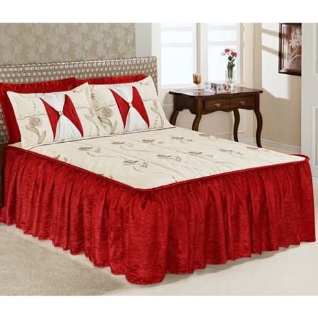 Colcha Casal Queen Serena 03 Peças Tecido Rustico e Seda com Porta Travesseiro com Detalhe em Voil e Metal - Vermelho - A criativa Menor preço em Colcha Casal Queen Serena 03 Peças Tecido Rustico e Seda com Porta Travesseiro com Detalhe em Voil e Metal - Vermelho - A criativa