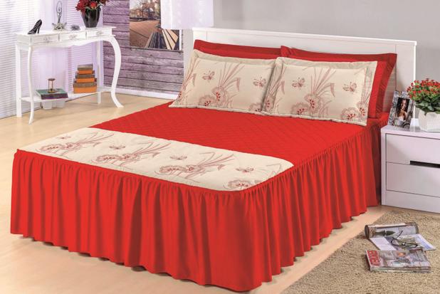 Colcha Casal Queen Vitória Bordada 05 Peças - Vermelho - Finos enxovais Menor preço em Colcha Casal Queen Vitória Bordada 05 Peças - Vermelho - Finos enxovais