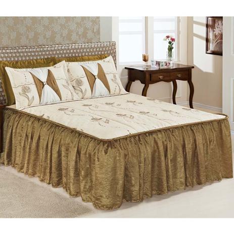 Colcha Casal Super King Serena 03 Peças Tecido Rustico e Seda com Porta Travesseiro com Detalhe Voil e Metal - Ouro Velh - A criativa Menor preço em Colcha Casal Super King Serena 03 Peças Tecido Rustico e Seda com Porta Travesseiro com Detalhe Voil e Metal - Ouro Velh - A criativa