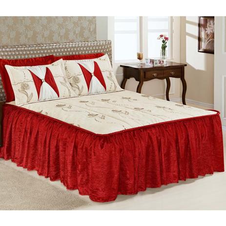 Colcha Casal Super King Serena 03 Peças Tecido Rustico e Seda com Porta Travesseiro com Detalhe Voil e Metal - Vermelho - A criativa Menor preço em Colcha Casal Super King Serena 03 Peças Tecido Rustico e Seda com Porta Travesseiro com Detalhe Voil e Metal - Vermelho - A criativa