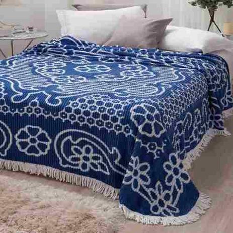 Colcha Chenille Jolitex Queen Com Franja 2,20x2,40m Azul Menor preço em Colcha Chenille Jolitex Queen Com Franja 2,20x2,40m Azul