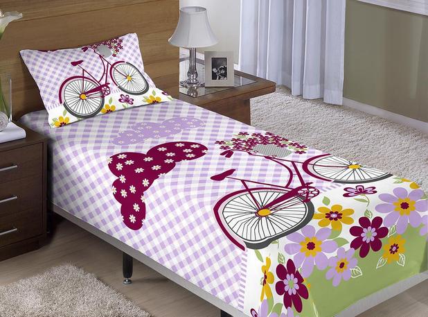 Colcha/Cobre-Leito Cama Solteiro Bicicleta com Flores Menina com 2 peças - Aquarela Menor preço em Colcha/Cobre-Leito Cama Solteiro Bicicleta com Flores Menina com 2 peças - Aquarela