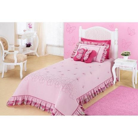Colcha / Cobre Leito Cama Solteiro Menina com Borboletas na cor Rosa com 03 peças em Microfibra - Cobre Leito Jardine - Aquarela Menor preço em Colcha / Cobre Leito Cama Solteiro Menina com Borboletas na cor Rosa com 03 peças em Microfibra - Cobre Leito Jardine - Aquarela