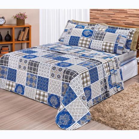 Colcha Cobre Leito Requinte Casal Estampado Azul - Bia enxovais Menor preço em Colcha Cobre Leito Requinte Casal Estampado Azul - Bia enxovais