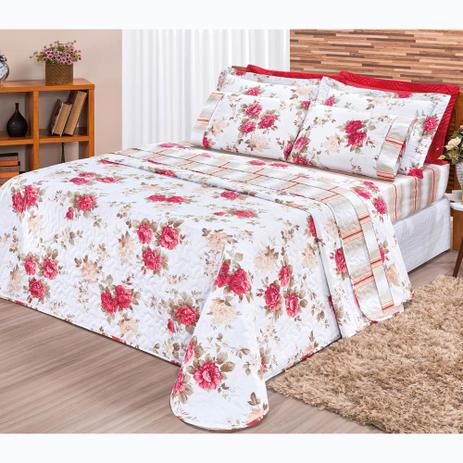 Colcha Cobre Leito Requinte Super King Floral Vermelho - Bia enxovais Menor preço em Colcha Cobre Leito Requinte Super King Floral Vermelho - Bia enxovais