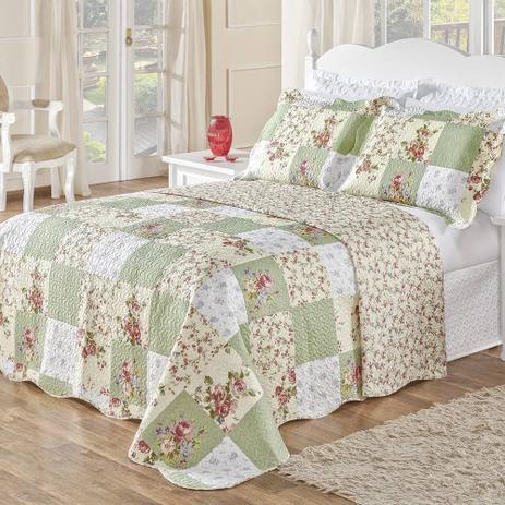 Colcha Estampada Dupla Face Bouti Casal 03 Peças - Patchwork Verde - Bia enxovais é boa?