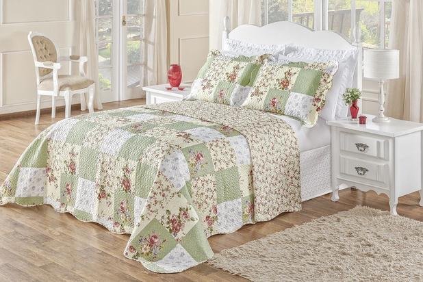 Colcha King Dupla Face Bouti - 03 Peças - Patchwork Verde - Decoramando é boa?