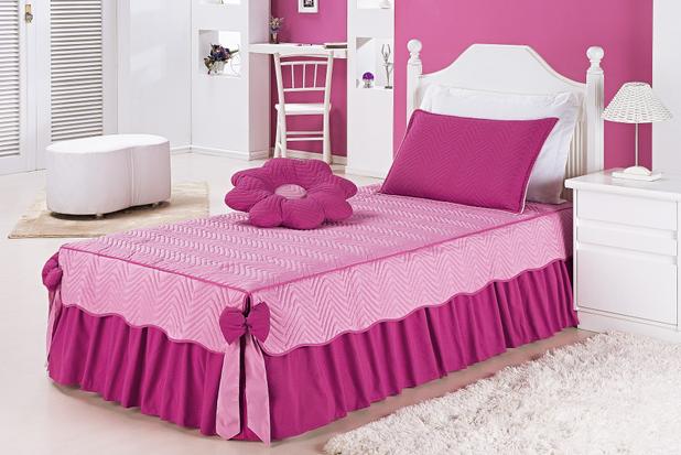 Colcha Mariana Solteiro 04 Peças Pink - Home fernandes Menor preço em Colcha Mariana Solteiro 04 Peças Pink - Home fernandes