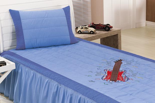Colcha Matelada Bordada Infantil Solteiro 2 Peças Guitarra - Linda casa é boa?