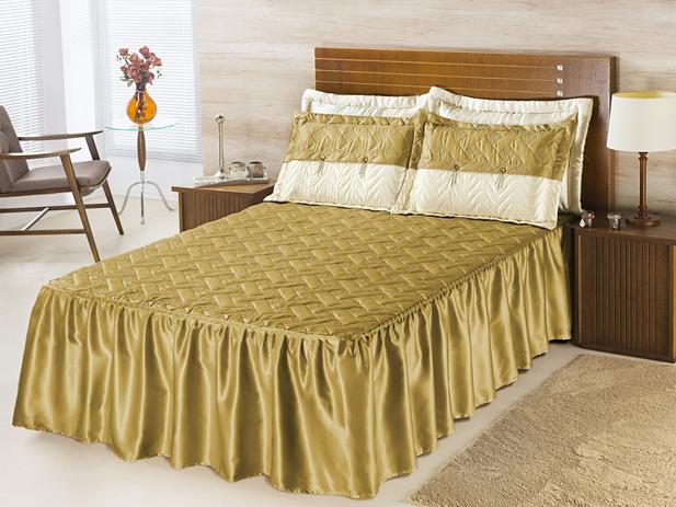 Colcha Mel Casal Padrão 5 peças Dourado - Home fernandes Menor preço em Colcha Mel Casal Padrão 5 peças Dourado - Home fernandes