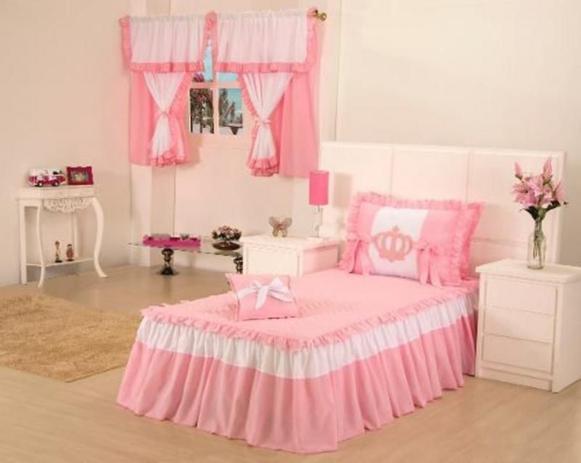 Colcha Para Menina Solteiro Infantil 3 Pçs Realeza + Cortina - Colleone Enxovais Menor preço em Colcha Para Menina Solteiro Infantil 3 Pçs Realeza + Cortina - Colleone Enxovais