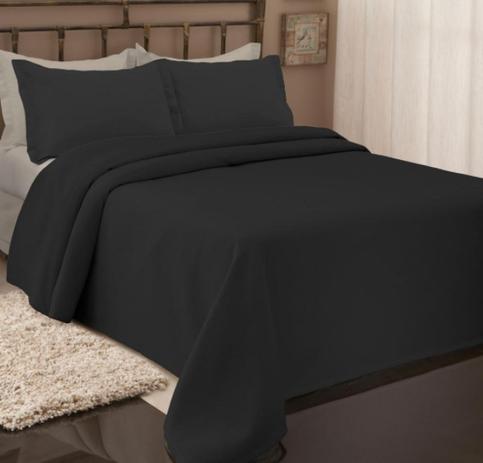 Colcha Piquet King 280x250 Com Porta Travesseiros Preta - Fassini têxtil Menor preço em Colcha Piquet King 280x250 Com Porta Travesseiros Preta - Fassini têxtil