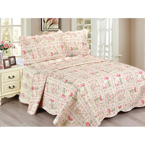 Colcha Queen Evolution Creme e Rosa (240x260) - Camesa Menor preço em Colcha Queen Evolution Creme e Rosa (240x260) - Camesa