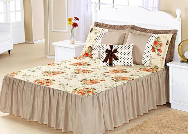 Colcha Queen Geovanna Caqui Estampa Flores com 5 peças - Aquarela é boa?