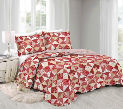 Colcha Queen Patchwork 3 Peças Cerise Camesa Menor preço em Colcha Queen Patchwork 3 Peças Cerise Camesa