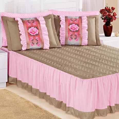 Colcha Rosa Casal Padrão Bia Cáqui / Rosa com Refil 5 Peças - Aquarela enxovais é ruim? Colcha Rosa Casal Padrão Bia Cáqui / Rosa com Refil 5 Peças - Aquarela enxovais é boa?