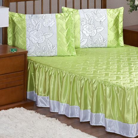 Colcha Rosas Casal Cetim Verde 3 Peças - Aquarela enxovais Menor preço em Colcha Rosas Casal Cetim Verde 3 Peças - Aquarela enxovais
