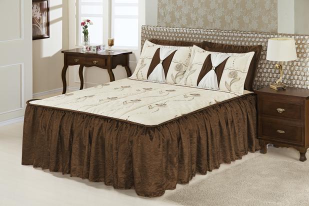 Colcha Serena Casal Queen 5 peças Tabaco - Home fernandes Menor preço em Colcha Serena Casal Queen 5 peças Tabaco - Home fernandes