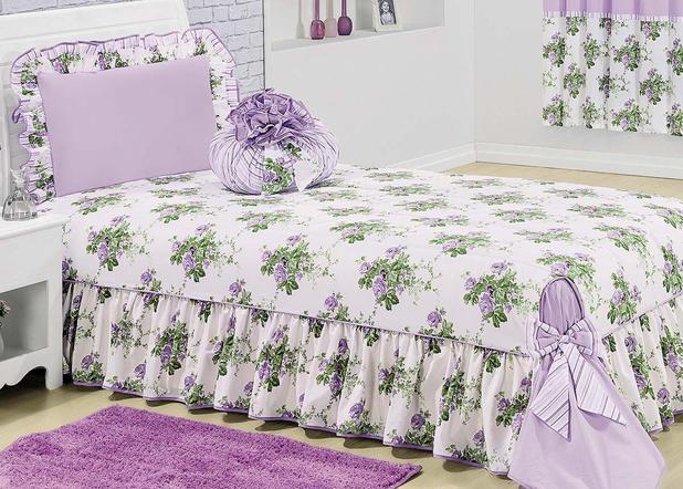 Colcha Solteiro Amarilis Lilas Floral com 4 peças - Valle enxovais Menor preço em Colcha Solteiro Amarilis Lilas Floral com 4 peças - Valle enxovais