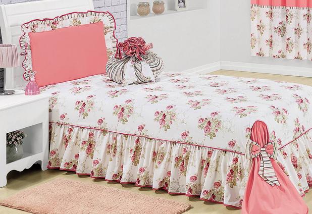 Colcha Solteiro Amarilis Rose Floral com 4 peças - Valle enxovais Menor preço em Colcha Solteiro Amarilis Rose Floral com 4 peças - Valle enxovais