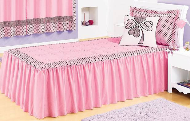 Colcha Solteiro Clarinha Rosa com 4 peças - Valle enxovais Menor preço em Colcha Solteiro Clarinha Rosa com 4 peças - Valle enxovais
