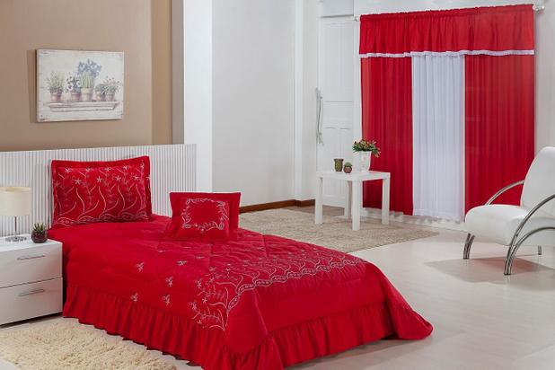 Colcha Solteiro Desejos 03 peças- Vermelho - Bfinos Menor preço em Colcha Solteiro Desejos 03 peças- Vermelho - Bfinos