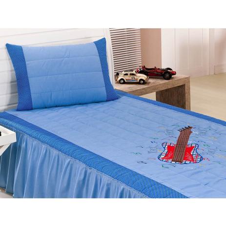 Colcha Solteiro Milano 02 Peças com Porta Travesseiro tema Guitarra - Azul - Valle Menor preço em Colcha Solteiro Milano 02 Peças com Porta Travesseiro tema Guitarra - Azul - Valle