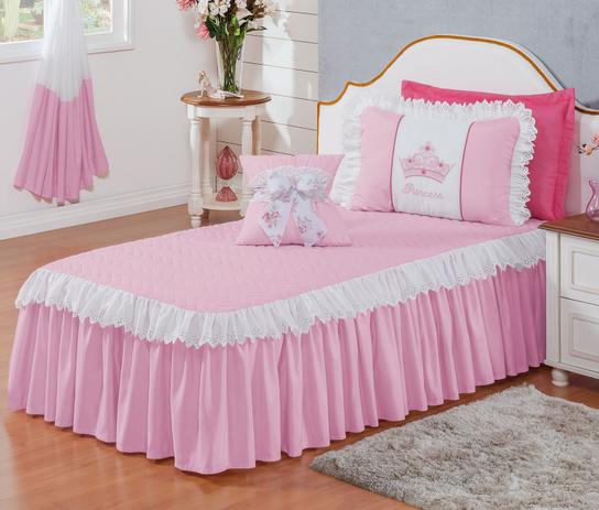 Colcha Solteiro Princesa com Almofada Decorativa Kit 06 Peças - Rosa - Borda bordados enxovais Menor preço em Colcha Solteiro Princesa com Almofada Decorativa Kit 06 Peças - Rosa - Borda bordados enxovais