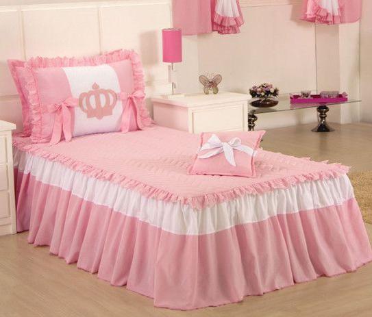 Colcha Solteiro Realeza 03 peças Bordada - Rosa - Colleone enxovais Menor preço em Colcha Solteiro Realeza 03 peças Bordada - Rosa - Colleone enxovais
