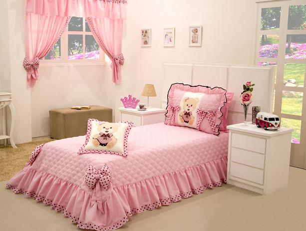 Colcha Solteiro Ursinha 03 peças - Rosa - Royalle home Menor preço em Colcha Solteiro Ursinha 03 peças - Rosa - Royalle home