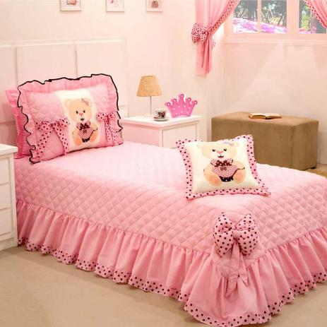 Colcha Solteiro Ursinha com Laços Kit 04 peças Acompanha Cortina de 2,00m - Rosa - Vivart Menor preço em Colcha Solteiro Ursinha com Laços Kit 04 peças Acompanha Cortina de 2,00m - Rosa - Vivart